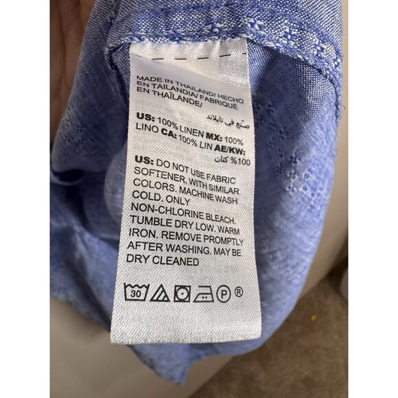 Chicos Blue Button Down Shirt 100% Linen 3/4 Sleeve NO IRON Tunic 12/14 - Picture 7 of 12